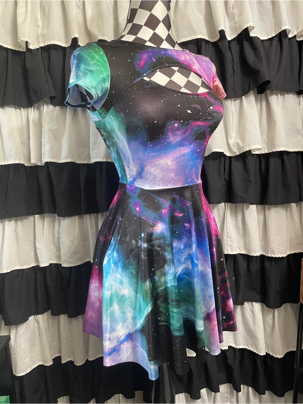 Blackmilk Galaxy Midi Dress in Multi-Color Nebula Print